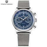 PAGANI DESIGN Official PD-1739 Luxury Retro Chronograph Stainless Steel Meca-Quartz Men's Watch - AR Coated Sapphire Crystal - Genuine Leather Strap