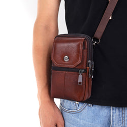Genuine Leather Men's Messenger Wallet Travel Bag - Mobile Phone Pocket