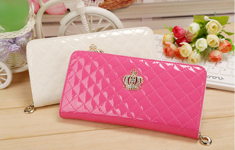 Porfeet Women Quilted Crown Clutch Long Purse Faux Leather Wallet