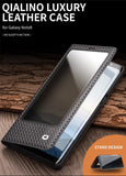 QIALINO Handmade Ultra-thin Flip Luxury Genuine Leather Case for Samsung Galaxy Note 8 - Grid or Lizard Pattern