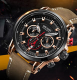 MEGIR Official Branded ML2085G Sports Chronograph 46mm Men's Quartz Watch - Genuine Leather Strap - Durable Alloy Casing