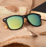 BOBO BIRD Bamboo Sunglasses with Mirrored Polarised Lens, Black Frame and Wooden Gift Box