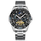 HAIQIN Official Branded HQ-8603 Luxury Stainless Steel Mechanical Men's Watch - Automatic Tourbillon Skeleton Self-Winding Movement - Moon Phase Display