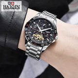 HAIQIN Official Branded HQ-8603 Luxury Stainless Steel Mechanical Men's Watch - Automatic Tourbillon Skeleton Self-Winding Movement - Moon Phase Display