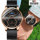 HAIQIN Official HQ-8708 Astrale Luna Luxury Branded Quartz Men's Watch - Moon Phase Day/Night Display
