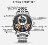 STARKING Official Branded AM0222 Luxury Stainless Steel Mechanical Men's Watch - Automatic Skeleton Double Tourbillon Self-Winding Movement - Sapphire Crystal Glass