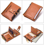 CONTACT'S Genuine Leather Compact Men's Wallet with Dual Zipper Pockets