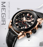 MEGIR Official Branded ML2065G Sports Chronograph Men's Quartz Watch - Genuine Leather Strap