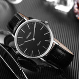 NAKZEN Official Branded SL4050G Luxury Stainless Steel Slim Men's Quartz Watch - Sapphire Crystal Glass - Genuine Leather Strap