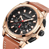 MEGIR Official Branded ML2128G Sports Chronograph Men's Quartz Watch - Genuine Leather Strap