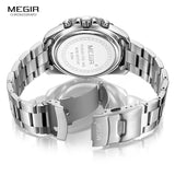 MEGIR Official Branded MS2064G Luxury Stainless Steel Men's Quartz Watch - Triple Multi-function Chronograph - Rotating Bezel