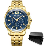 MEGIR Official Branded MS2068G Luxury Stainless Steel Men's Quartz Watch - Triple Multi-function Chronograph
