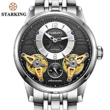 STARKING Official Branded AM0222 Luxury Stainless Steel Mechanical Men's Watch - Automatic Skeleton Double Tourbillon Self-Winding Movement - Sapphire Crystal Glass