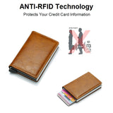 New RFID Blocking Leather Wallet with Aluminium Metal Anti-RFID Protective Case Box