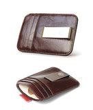 Genuine Leather RFID Blocking Super Slim Wallet with Clip