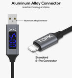 TOPK Voltage and Current Display Durable Nylon Braided Lightning to USB Cable For Apple Products