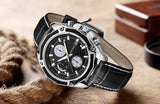 MEGIR ML2015G Official Stainless Steel Quartz Men's Watch with Genuine Leather Strap and Colour Chronograph