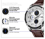 MEGIR ML2015G Official Stainless Steel Quartz Men's Watch with Genuine Leather Strap and Colour Chronograph