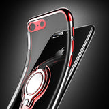 Ultra Thin Transparent Silicone Case with Magnetic Metal Ring Grip For iPhone 6, 6 Plus, 6S, 6S Plus, 7, 7 Plus, 8, 8 Plus, X, XR, XS, XS Max