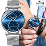 HAIQIN Official HQ-8708 Astrale Luna Luxury Branded Quartz Men's Watch - Moon Phase Day/Night Display