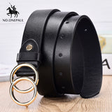 NO.ONEPAUL Genuine Leather Designer Luxury Women's Belt - Double Circle Ring Buckle