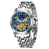 HAIQIN Official Branded HQ-8506 Luxury Hollow Flywheel Stainless Steel Mechanical Men's Watch - Automatic Gold Skeleton Tourbillon Self-Winding Movement - Moon Phase Display - Sapphire Crystal Glass