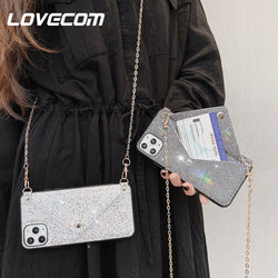 LOVECOM Glitter Button Purse Card Wallet Case for iPhone 6, 6 Plus, 6S, 6S Plus, 7, 7 Plus, 8, 8 Plus, X, XR, XS, XS Max, 11, 11 Pro, 11 Pro Max
