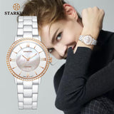 STARKING Official BL0865 Luxury Stainless Steel Women's Watch - Sapphire Crystal Glass - Ceramic Strap - Japanese Quartz - Pearl Shell Crystals