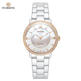 STARKING Official BL0865 Luxury Stainless Steel Women's Watch - Sapphire Crystal Glass - Ceramic Strap - Japanese Quartz - Pearl Shell Crystals
