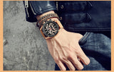 MEGIR Official ML2120G Stainless Steel Chronograph Quartz Men's Watch - Genuine Leather Strap