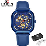 HAIQIN Official Branded HQ-8202 Luxury Stainless Steel / Leather Square Mechanical Men's Watch - Automatic Skeleton Self-Winding Movement