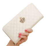 Quilted Stitching Long Women's Wallet Purse with Crown Emblem