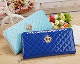 Quilted Stitching Long Women's Wallet Purse with Crown Emblem