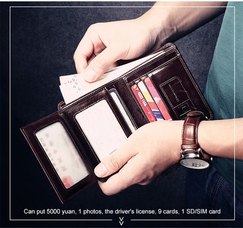 ManBang Male Genuine Leather Wallets Men Wallet Credit Business Card  Holders Vintage Brown Leather Wallet Purses High Quality