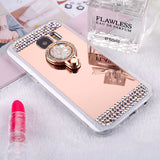 OLOEY Shiny Mirror Ring Grip Case with Diamonds For Samsung Galaxy Phones