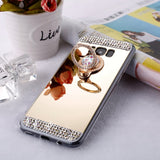 OLOEY Shiny Mirror Ring Grip Case with Diamonds For Samsung Galaxy Phones