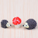 3 Piece Set Mini Hedgehog with Red-dot Mushroom Terrarium Decoration