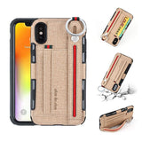 Keyring Fabric Wallet + Holding Strap Case for iPhone 6, 6 Plus, 6S, 6S Plus, 7, 7 Plus, 8, 8 Plus, X with Free Screen Protector