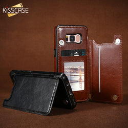 KISSCASE Magnetic Flip Wallet Leather Case for Samsung S7, S7 Edge, S8, S8 Plus, S9, S9 Plus, S10E, S10, S10 Plus, S20, S20 Plus, S20 Ultra, Note 8, Note 9, Note 10, Note 10 Plus