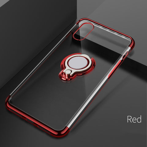 Ultra Thin Transparent Silicone Case with Magnetic Metal Ring Grip