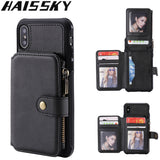 HAISSKY Double Flip Zipper Wallet Case for iPhone 6, 6 Plus, 6S, 6S Plus, 7, 7 Plus, 8, 8 Plus, X, XR, XS, XS Max, 11, 11 Pro, 11 Pro Max, SE 2020