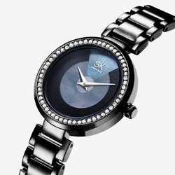 Shengke Shiny Crystal Stainless Steel Analogue Quartz Women's Watch